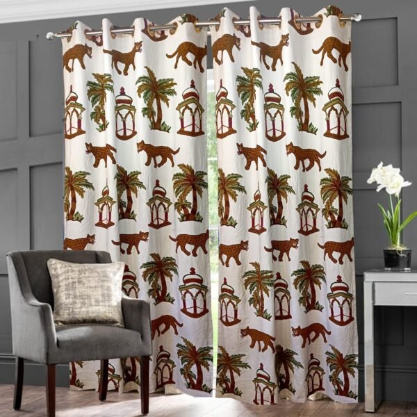 One Pair of Luxury Lush Decor White Cotton Palm Tree Crewel Curtain with Lining-Eyelet Curtain-Kids Room Curtain