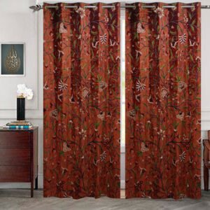 One Pair of Luxury Princeton Rust Velvet Crewel Curtain with Lining-Kashmir Crewel-Living Room Curtains