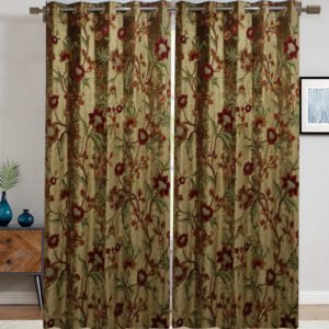 One Pair of Luxury Premium Gold Velvet Crewel Curtain with Lining-Curtains for Living Room and Bedroom