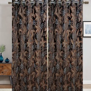 One Pair of Luxury Brown Velvet Crewel Curtain with Lining-Curtains for Living Room and Bedroom