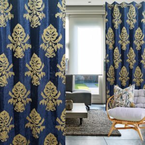 One Pair of luxury sapphire blue Kashmir crewel curtain-Kashmir crewel fabric-curtains for living room