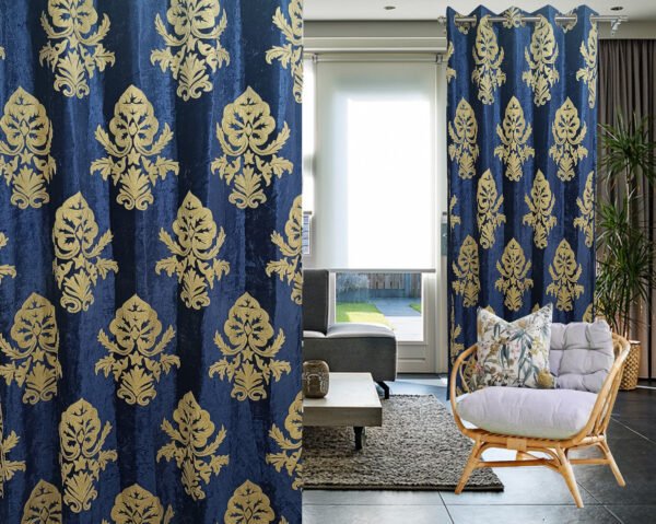 One Pair of luxury sapphire blue Kashmir crewel curtain-Kashmir crewel fabric-curtains for living room