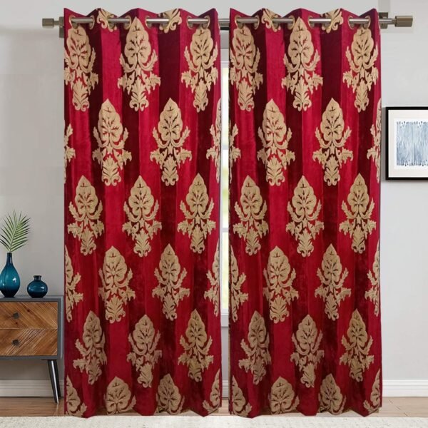 One Pair of Sparkling Diamond Red Velvet Crewel Curtain with Lining-Luxury Curtains for Living Room and Bedroom