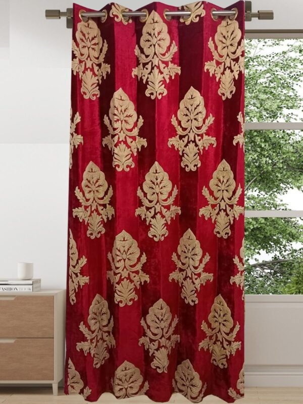 One Pair of Sparkling Diamond Red Velvet Crewel Curtain with Lining-Luxury Curtains for Living Room and Bedroom