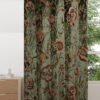 One pair of Vintage Green Velvet Crewel Curtain with Lining-Curtains for living room and bedroom