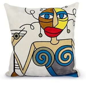 The Picasso Martini-modern accent face art-decorative throw- pillow cover-handmade-art- silk-18 x 18- home decor