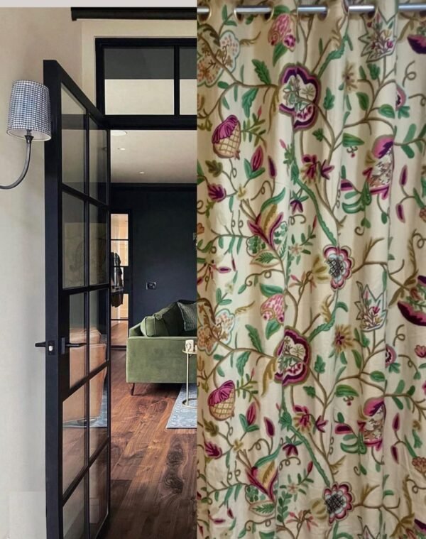 One Pair of Luxury All season Pure Silk Organza Crewel Curtain-Silk Doorway Curtains-Pencil Pleat Curtains