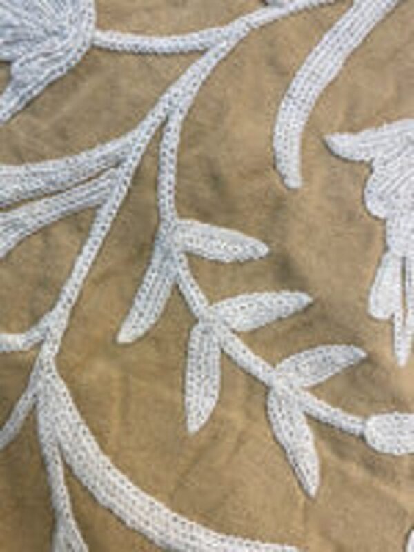 Beautiful vintage luxury white on beige crewel embroidery curtain with lining-crewel upholstery fabric-made to measure curtains-