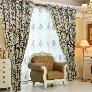One Pair of Luxury Cotton Duck Handmade Crewel Embroidery Curtain with Lining-Eyelet Curtain