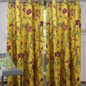 One Pair of Luxury Handmade Silk Dupioni Crewel Curtain with Lining-Kashmir Crewel Curtain-Dupioni Curtain