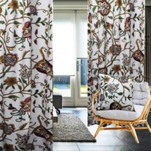 One pair of luxury linen handmade crewel embroidery curtain with lining-Kashmir crewel curtains-Linen curtain fabric-Living Room Curtains