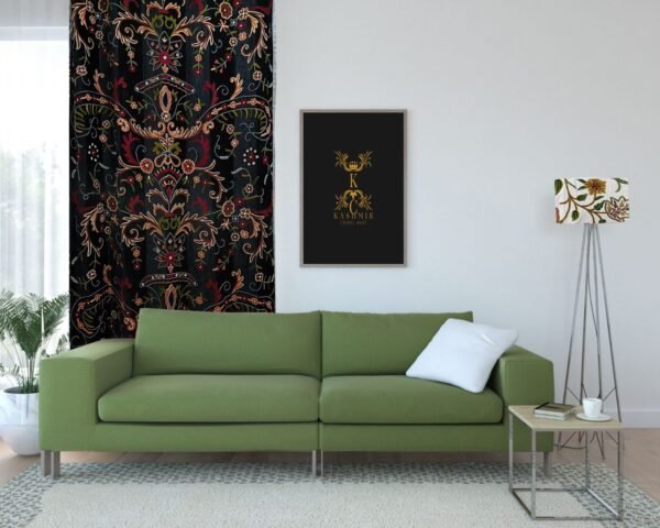 Buy One Get One-Luxury Onyx Black Velvet Crewel Curtain with Lining-Curtains for Living Room and Bedroom