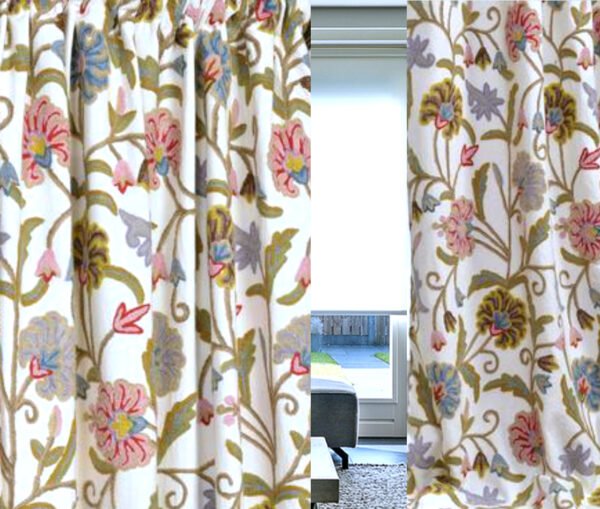 Spring Sale-Buy One Get One-Beautiful Cotton Duck Crewel Embroidery Curtain with Lining-Kashmir Crewel-Curtains for Living Room and Bedrooms
