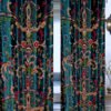 Buy One Get One-Vintage Teal Green Velvet Crewel Handmade Curtain with Lining-Curtain for Living Room-Crewel Embroidery Curtain