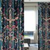 Buy One Get One-Vintage Teal Green Velvet Crewel Handmade Curtain with Lining-Curtain for Living Room-Crewel Embroidery Curtain