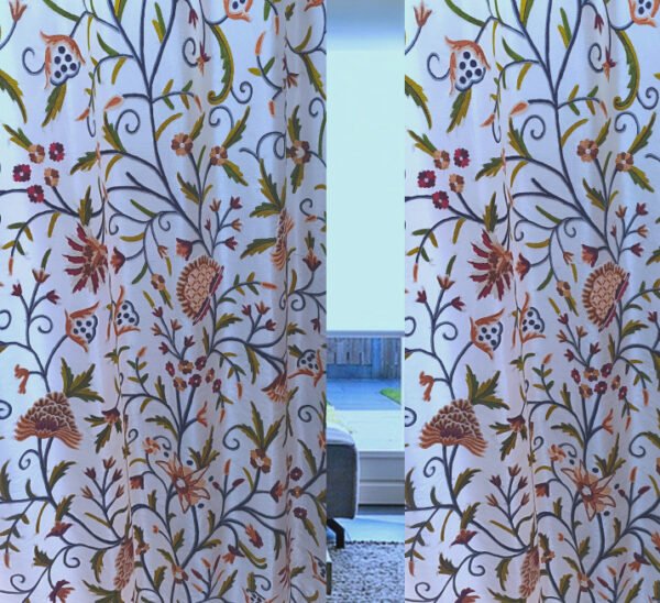 Best of Kashmir Old World Charm Crewel Handmade Crewel Embroidery Curtain With Lining-Crewel Upholstery Fabric-Luxury French Country Curtain