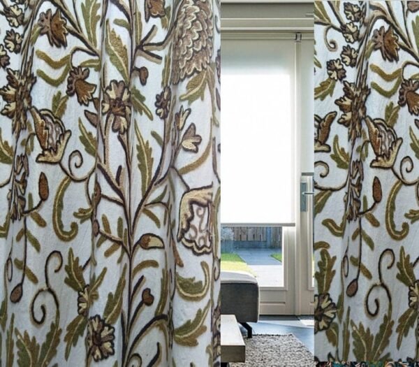 Best of Kashmir Old Vintage French Charm Crewel Embroidery Curtain With Lining-Crewel Upholstery Fabric-Luxury French Country Curtain