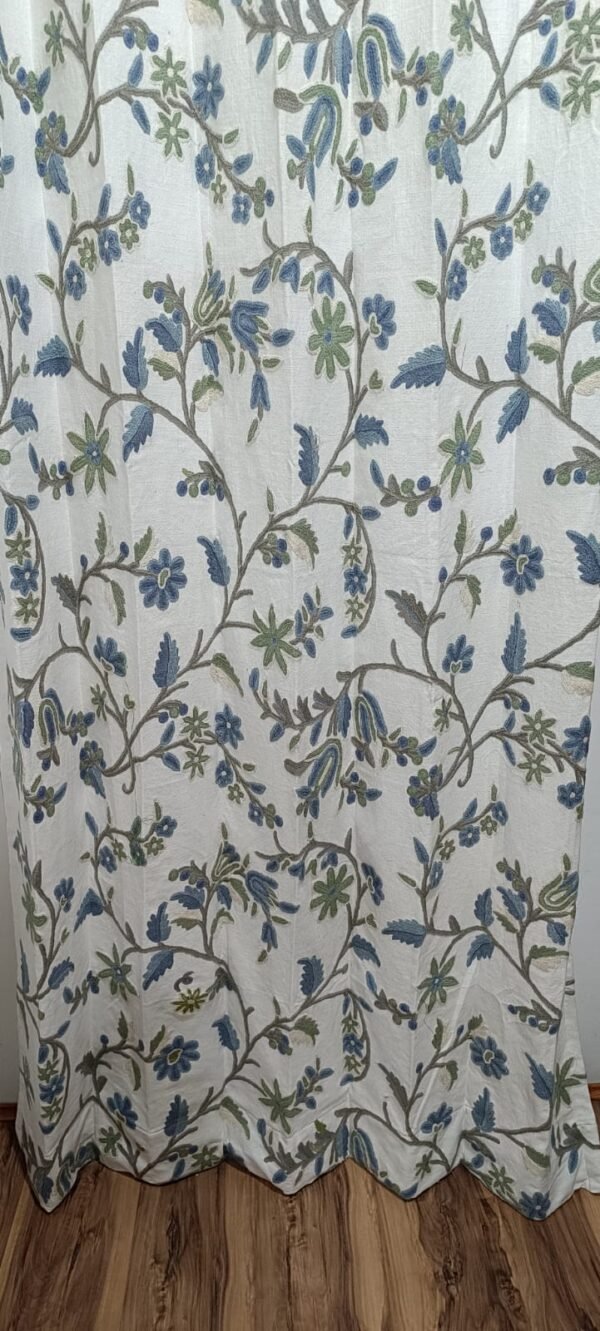 Beautiful Sapphire-Blue Kashmir Crewel Embroidery Fabric By Yard-Made To Measure Curtain Fabric-Crewel Upholstery Fabric-