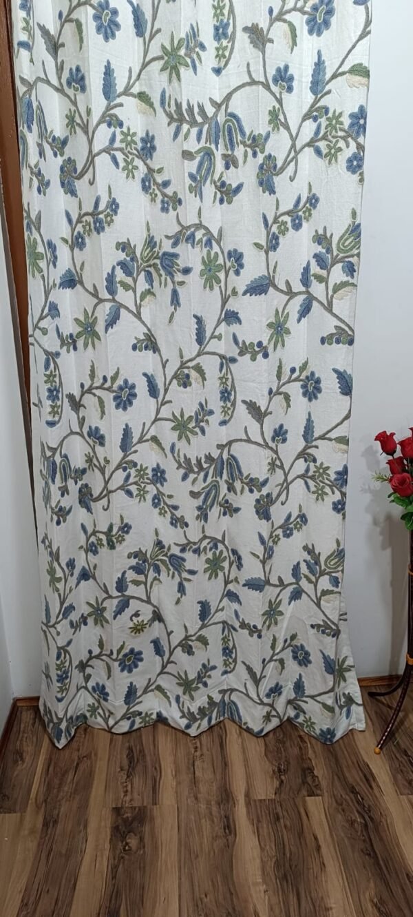 Beautiful Sapphire-Blue Kashmir Crewel Embroidery Fabric By Yard-Made To Measure Curtain Fabric-Crewel Upholstery Fabric-