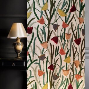 Beautiful Blooming Tulips Handmade Linen Crewel Upholstery Fabric By Yard-Made To Measure Curtain Fabric-Crewel Embroidery Fabric