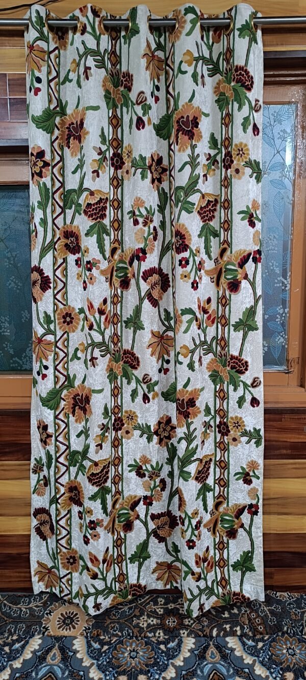 Snowflake dreams intricately embroidered velvet curtain-White velvet luxury curtains and drapes-Kashmir Handmade Crewel- - Image 4