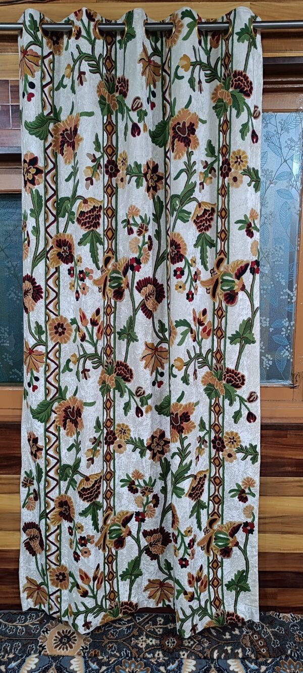 Snowflake dreams intricately embroidered velvet curtain-White velvet luxury curtains and drapes-Kashmir Handmade Crewel- - Image 5