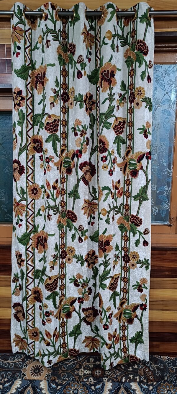 Snowflake dreams intricately embroidered velvet curtain-White velvet luxury curtains and drapes-Kashmir Handmade Crewel- - Image 3