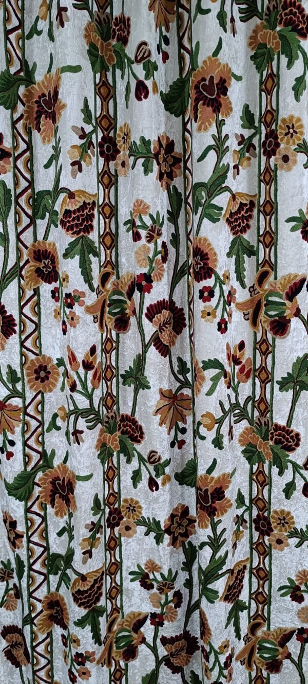 Snowflake dreams intricately embroidered velvet curtain-White velvet luxury curtains and drapes-Kashmir Handmade Crewel- - Image 6
