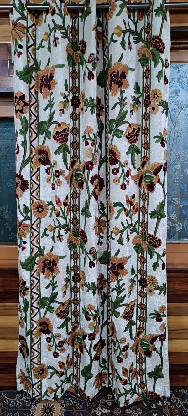 Snowflake dreams intricately embroidered velvet curtain-White velvet luxury curtains and drapes-Kashmir Handmade Crewel- - Image 10