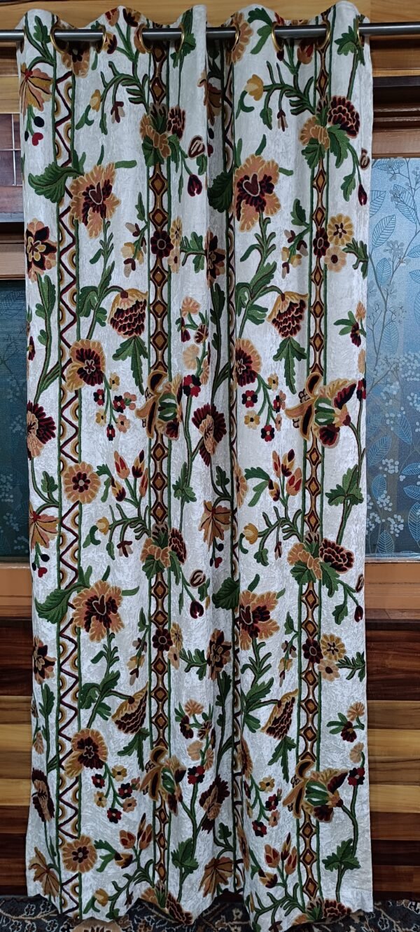 Snowflake dreams intricately embroidered velvet curtain-White velvet luxury curtains and drapes-Kashmir Handmade Crewel- - Image 9