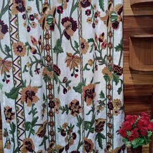 Snowflake dreams intricately embroidered velvet curtain-White velvet luxury curtains and drapes-Kashmir Handmade Crewel-