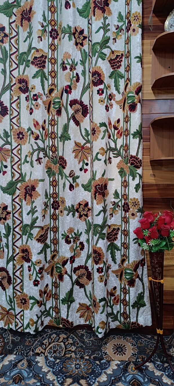 Snowflake dreams intricately embroidered velvet curtain-White velvet luxury curtains and drapes-Kashmir Handmade Crewel- - Image 11