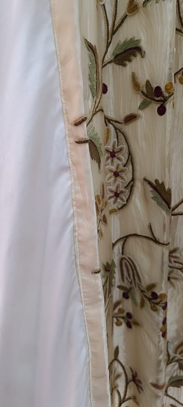 Artisanal Embellishment Silken Splendor Beautiful Hand-Embroidered Organza Crewel Curtain with Lining-Vintage Crewel Curtains