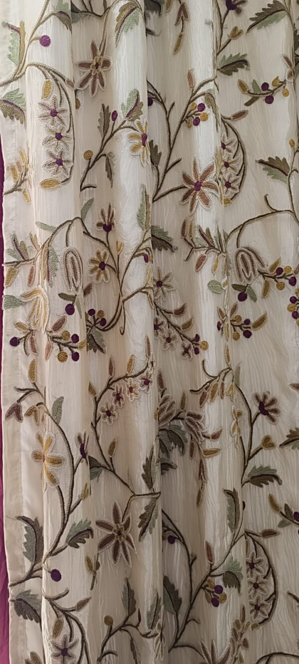 Artisanal Embellishment Silken Splendor Beautiful Hand-Embroidered Organza Crewel Curtain with Lining-Vintage Crewel Curtains