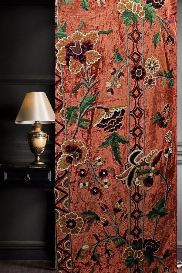 Rustic Elegance Velvet Vibes Luxury Crewel Embroidery Curtain with Lining-Vintage Kashmir Crewel-Living Room Curtains-