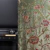 Beautiful Floral Luxury Vintage Olive Green Velvet Crewel Embroidery Curtains & Drapes-Crewel Upholstery-Kashmir Crewel-