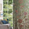 Beautiful Floral Luxury Vintage Olive Green Velvet Crewel Embroidery Curtains & Drapes-Crewel Upholstery-Kashmir Crewel-