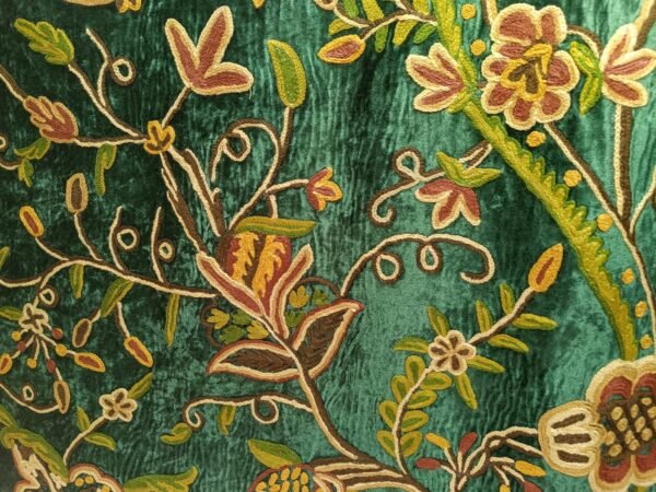 Mystic Meadow Imperial Green Crewel Embroidery curtain-Vintage velvet Curtains and drapes-Kashmir Handmade Crewel-