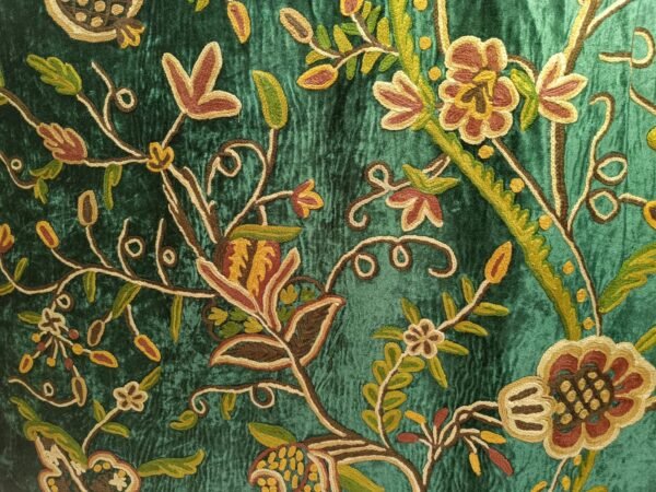 Mystic Meadow Imperial Green Crewel Embroidery curtain-Vintage velvet Curtains and drapes-Kashmir Handmade Crewel-