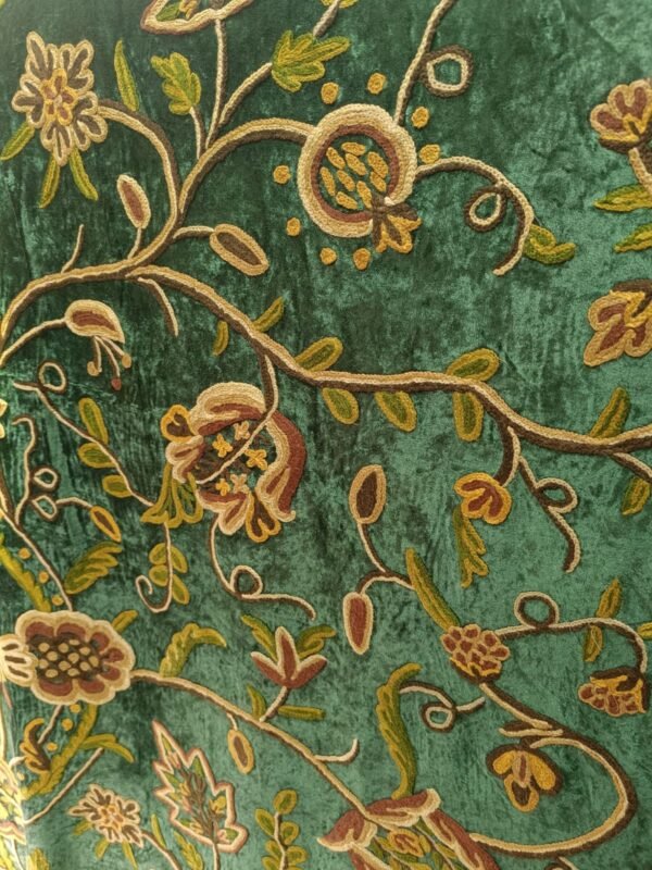 Mystic Meadow Imperial Green Crewel Embroidery curtain-Vintage velvet Curtains and drapes-Kashmir Handmade Crewel-