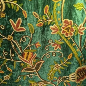 Mystic Meadow Imperial Green Crewel Embroidery curtain-Vintage velvet Curtains and drapes-Kashmir Handmade Crewel-