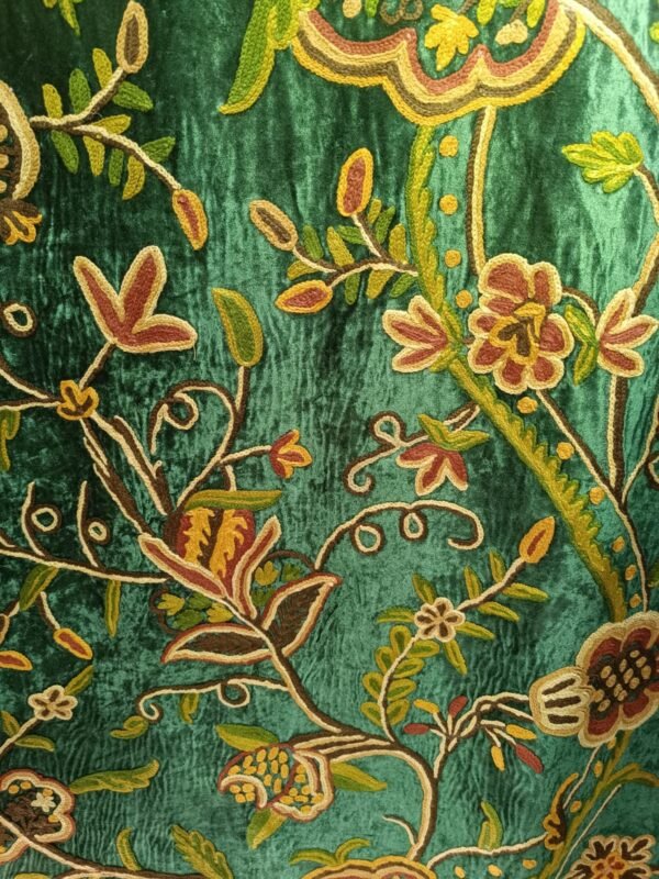 Mystic Meadow Imperial Green Crewel Embroidery curtain-Vintage velvet Curtains and drapes-Kashmir Handmade Crewel-