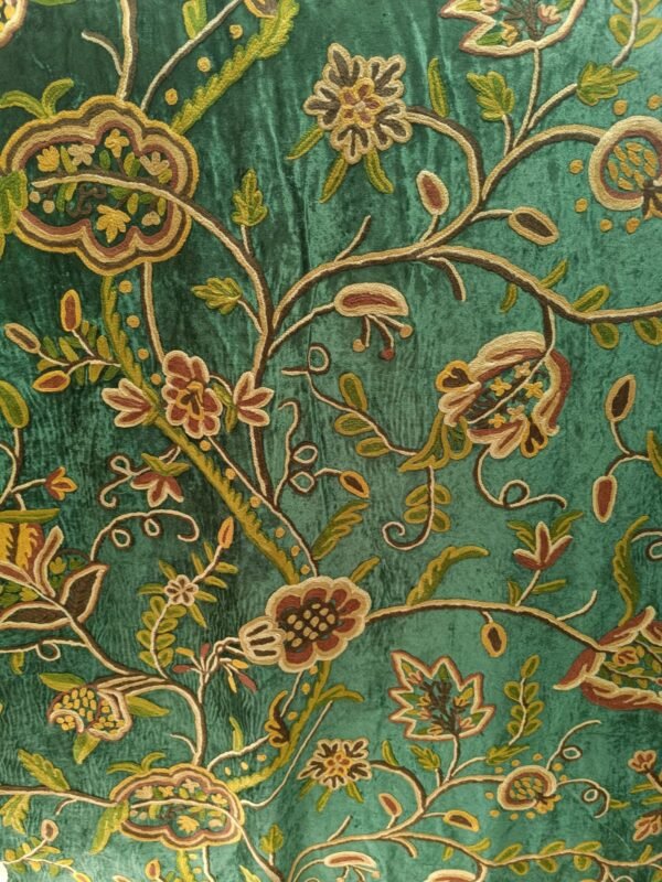 Mystic Meadow Imperial Green Crewel Embroidery curtain-Vintage velvet Curtains and drapes-Kashmir Handmade Crewel-