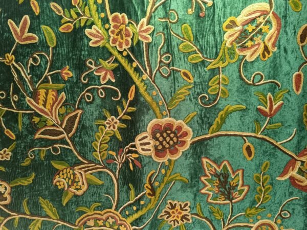 Mystic Meadow Imperial Green Crewel Embroidery curtain-Vintage velvet Curtains and drapes-Kashmir Handmade Crewel-