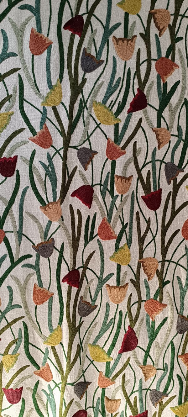 Beautiful blooming tulips handmade crewel embroidery curtain with lining-Kashmir crewel-upholstery fabric-luxury curtains for bedroom - Image 6