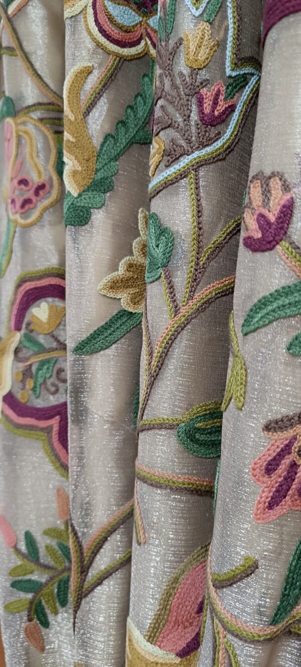 Beautiful royal silk organza Kashmir crewel embroidery curtain with lining-luxury handmade crewel-vintage curtains and drapes- (Copy) - Image 7