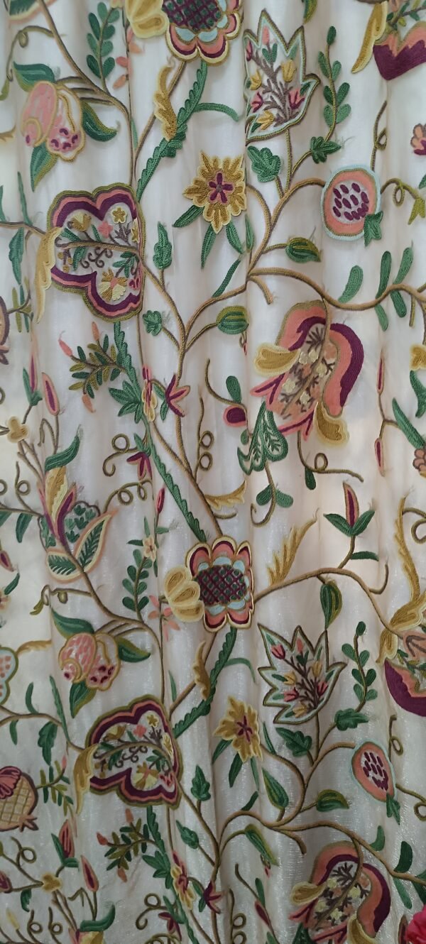 Beautiful royal silk organza Kashmir crewel embroidery curtain with lining-luxury handmade crewel-vintage curtains and drapes- (Copy) - Image 5