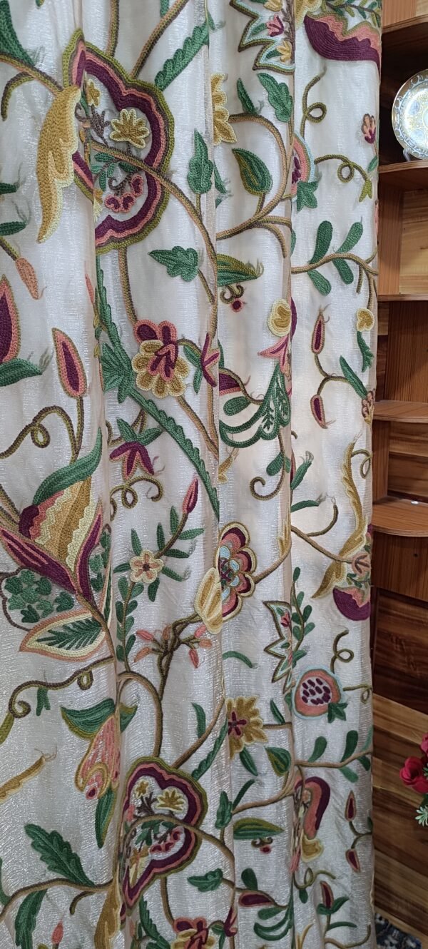Beautiful royal silk organza Kashmir crewel embroidery curtain with lining-luxury handmade crewel-vintage curtains and drapes- (Copy) - Image 4