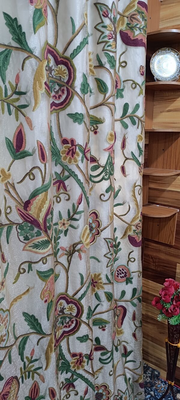 Beautiful royal silk organza Kashmir crewel embroidery curtain with lining-luxury handmade crewel-vintage curtains and drapes- (Copy) - Image 3
