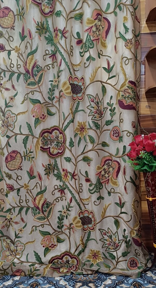 Beautiful royal silk organza Kashmir crewel embroidery curtain with lining-luxury handmade crewel-vintage curtains and drapes- (Copy)